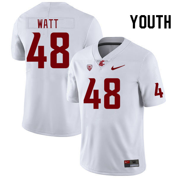 Youth #48 Nicholas Watt Washington State Cougars College Football Jerseys Stitched Sale-White - Click Image to Close